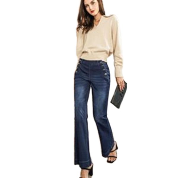 women's jeans high waist button side slim fit long flared denim trousers streetwear wide legs pants stretch bell bottoms, Blue
women's jeans high waist button side slim fit long flared denim trousers streetwear wide legs pants stretch bell bottoms, Blue