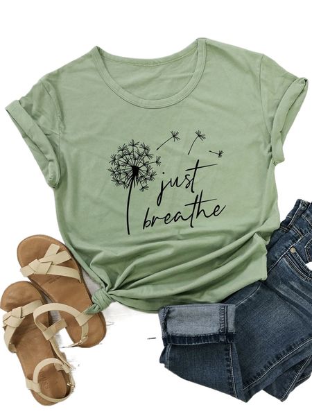 plus dandelion and slogan graphic tee u47c#, Black