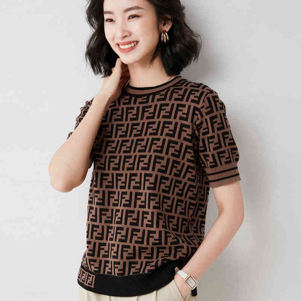 spring sweater short sleeve double f letter slit factory batch brand summer women's shirt, White
spring sweater short sleeve double f letter slit factory batch brand summer women's shirt, White