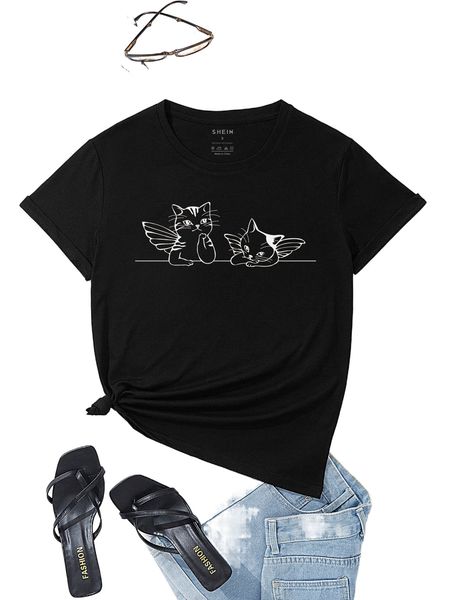cat & wings print tee z28y#, White
cat & wings print tee z28y#, White