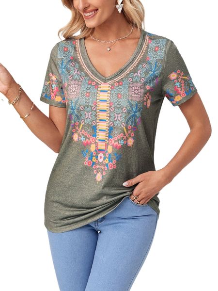 emery rose floral print v neck tee e4rm#, White 
emery rose floral print v neck tee e4rm#, White
