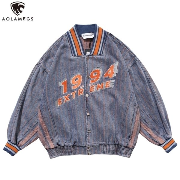 aolamegs baseball denim jacket men single breasted striped print bomber jacket autumn retro harajuku college style men clothing 201127, Black;brown
aolamegs baseball denim jacket men single breasted striped print bomber jacket autumn retro harajuku college style men clothing 201127, Black;brown