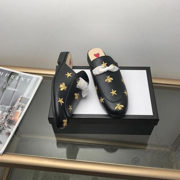 men women princetown slippers autumn winter designers wool loafer classic metal buckle embroidery lazy slides luxury bee snake pattern shoes, Black 
men women princetown slippers autumn winter designers wool loafer classic metal buckle embroidery lazy slides luxury bee snake pattern shoes, Black