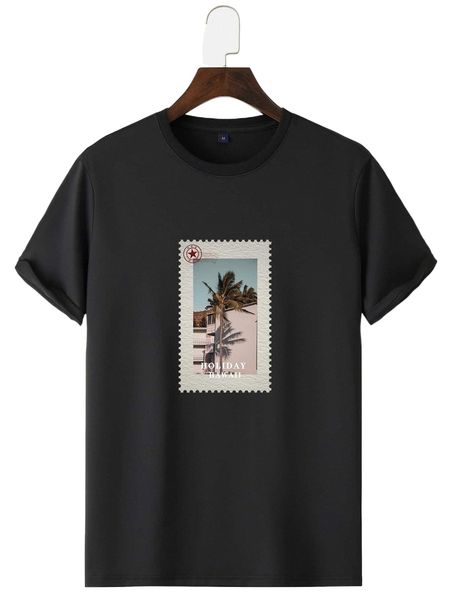 men letter & palm tree print tee h03a#, White;black