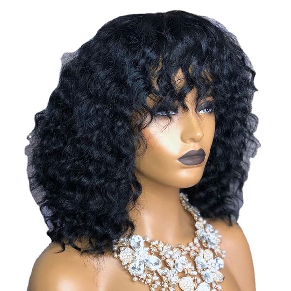 13x6 lace front human hair wigs with bangs 150 density brazilian short bob lace frontal wig, Black
13x6 lace front human hair wigs with bangs 150 density brazilian short bob lace frontal wig, Black