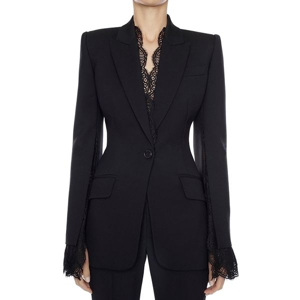 high street new stylish designer blazer jacket womens lace fringe slit sleeve one button blazer y201026, White;black
high street new stylish designer blazer jacket womens lace fringe slit sleeve one button blazer y201026, White;black