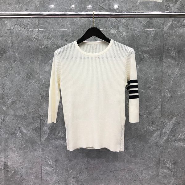 women's knits & tees 4-bar stripe t-shirts for women hollow out designer pullovers summer thin breathable blouse luxury brand 7 points, White;black
women's knits & tees 4-bar stripe t-shirts for women hollow out designer pullovers summer thin breathable blouse luxury brand 7 points, White;black