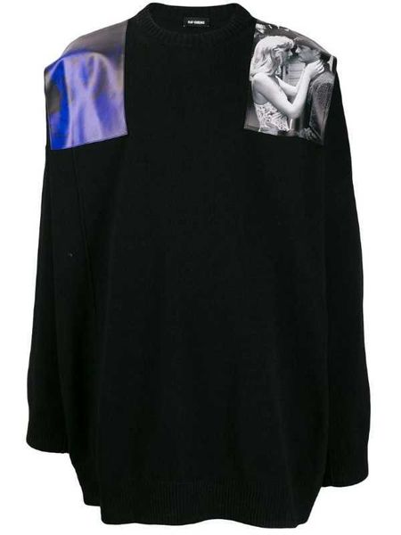 men's sweaters high street rafsimons loose silhouette printed leather irregular sweater replenishment, White;black
men's sweaters high street rafsimons loose silhouette printed leather irregular sweater replenishment, White;black