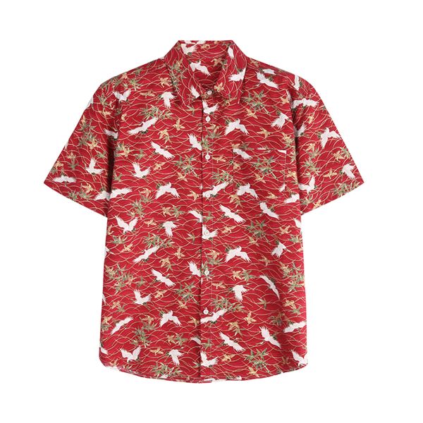 european and american men's wear summer 2022 new short sleeve lapel single breasted red crane print fashion shirt, White;black
european and american men's wear summer 2022 new short sleeve lapel single breasted red crane print fashion shirt, White;black