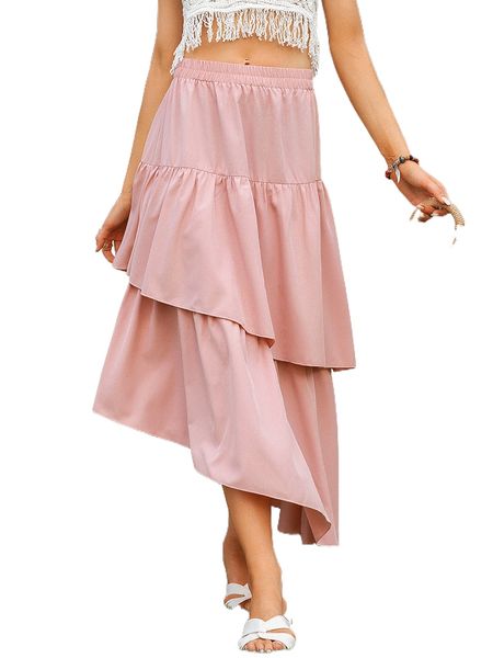 two layer asymmetrical hem skirt l7pq#, Black