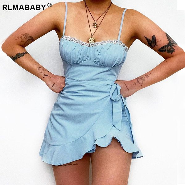 sweet lace hem ruffles blue wrap mini bodycon dress women slim backless bandage bow package hip white folds camisole dress, Black;gray
sweet lace hem ruffles blue wrap mini bodycon dress women slim backless bandage bow package hip white folds camisole dress, Black;gray