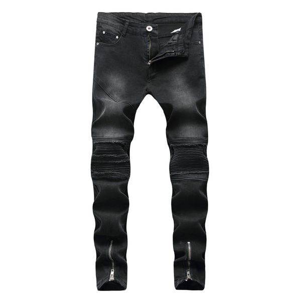 men's jeans ripped draped biker knee pleated ankle zipper brand slim fit cut destroyed skinny jean casual fashion pants for homme, Blue
men's jeans ripped draped biker knee pleated ankle zipper brand slim fit cut destroyed skinny jean casual fashion pants for homme, Blue