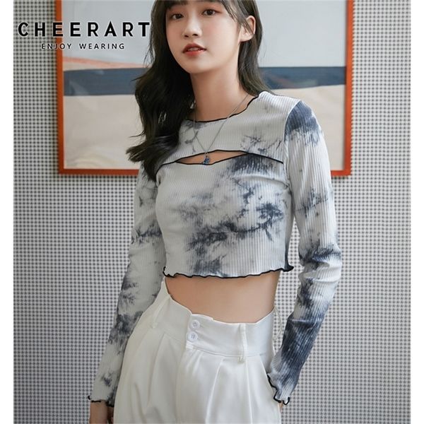 cheerart tie dye long sleeve crop hollow out t shirt women ribbed crewneck tshirt fashion tee fall women clothing 210312, White
cheerart tie dye long sleeve crop hollow out t shirt women ribbed crewneck tshirt fashion tee fall women clothing 210312, White