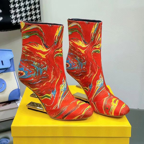 red silk color print sculpted slope heel ankle boots metallic high heels square toes after zip calfskin booties for women luxury designer sh, Black
red silk color print sculpted slope heel ankle boots metallic high heels square toes after zip calfskin booties for women luxury designer sh, Black