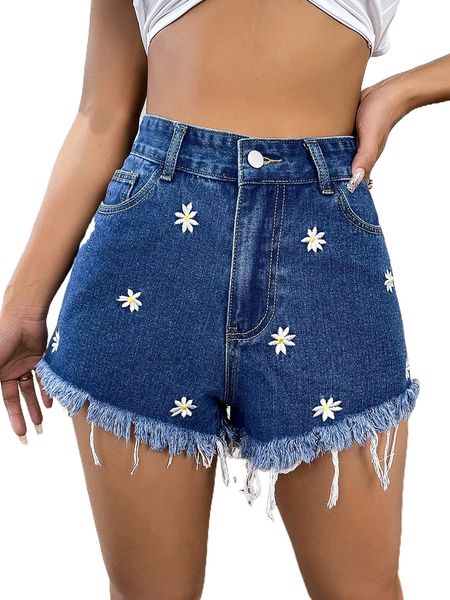 daisy embroidery raw hem denim shorts w1is#, White;black
daisy embroidery raw hem denim shorts w1is#, White;black