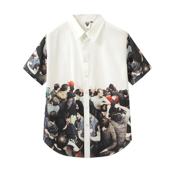 european and american men's wear summer 2022 new short sleeve lapel single breasted character print fashion shirt, White;black
european and american men's wear summer 2022 new short sleeve lapel single breasted character print fashion shirt, White;black