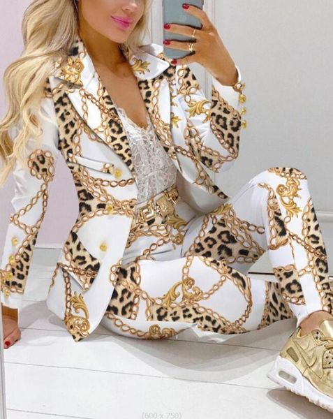 women's two piece pants 2022 femme formal jacket & trousers office lady outfits autumn women set chain print blazer suit, White
women's two piece pants 2022 femme formal jacket & trousers office lady outfits autumn women set chain print blazer suit, White