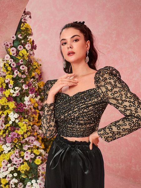 floral embroidery puff sleeve blouse b1c0#, White