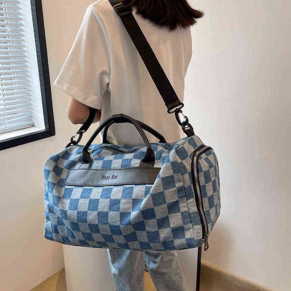 duffle bags travel bag women's fashion canvas lattice portable one shoulder luggage backpack large capacity sports fitness bag 220707
duffle bags travel bag women's fashion canvas lattice portable one shoulder luggage backpack large capacity sports fitness bag 220707