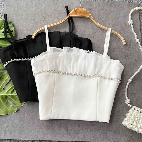 women's tanks camis little fresh girl age reduction sweet diamond inlaid pleated suspender vest women wear foreign style short sleevele, White
women's tanks camis little fresh girl age reduction sweet diamond inlaid pleated suspender vest women wear foreign style short sleevele, White