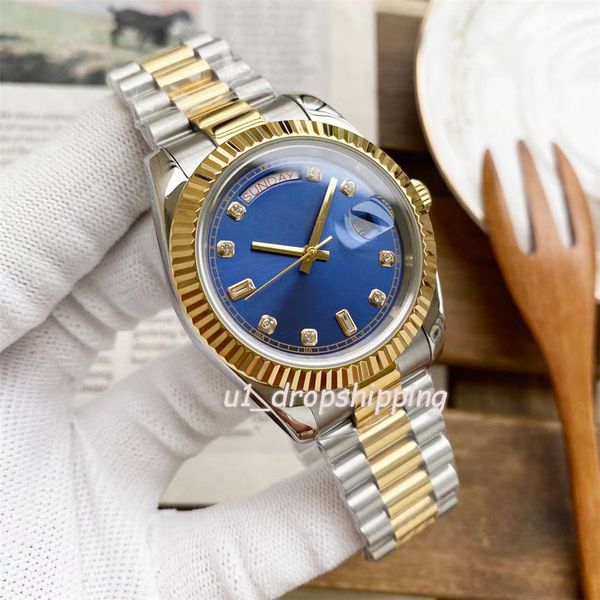 dropshipping - mens automatic mechanical watch blue dial 41mm diamond watches silver/gold stainless steel strap date day watch, Slivery;brown
dropshipping - mens automatic mechanical watch blue dial 41mm diamond watches silver/gold stainless steel strap date day watch, Slivery;brown