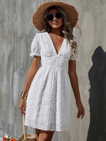 puff sleeve solid crinkle dress i90l#, Black;gray