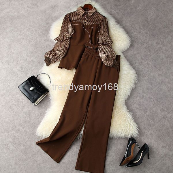 women's two piece pants autumn women's stripe stitched lantern sleeve + elastic high waist flare set 12554, White
women's two piece pants autumn women's stripe stitched lantern sleeve + elastic high waist flare set 12554, White