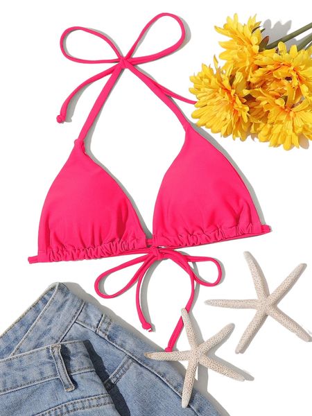 plus halter triangle bikini d1km#, Black