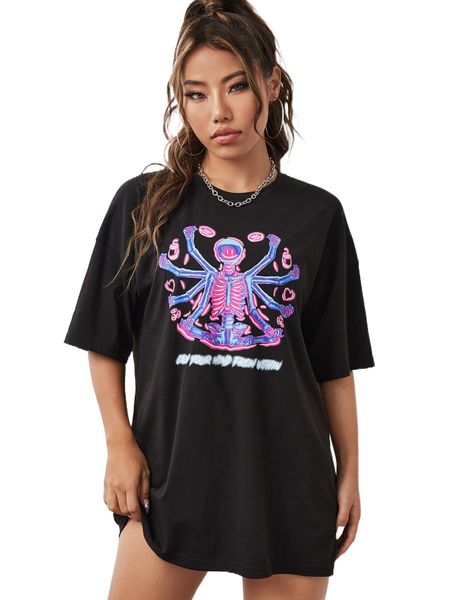 x gppdsgn skull rack & slogan graphic drop shoulder tee c1nd#, White