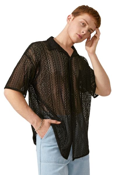 men drop shoulder patched pocket hollow out shirt l3sn#, White;black
men drop shoulder patched pocket hollow out shirt l3sn#, White;black