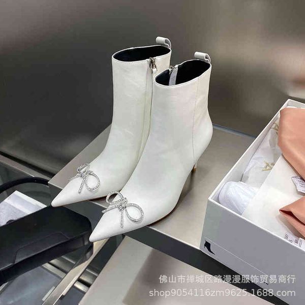 boots autumn and winter sheepskin short boots women's pointed side zipper thin heels high nude, Black