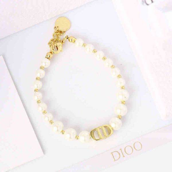 d di home gold elegant letter pearl choker 2022 luxury brand fashion design versatile ladies bracelet, Black
