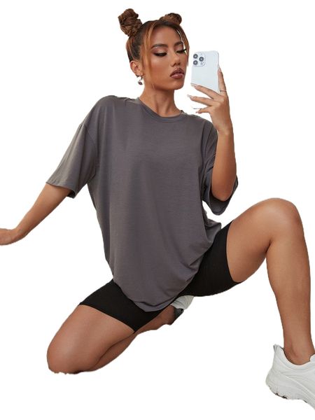 drop shoulder round neck tee j9lt#, White