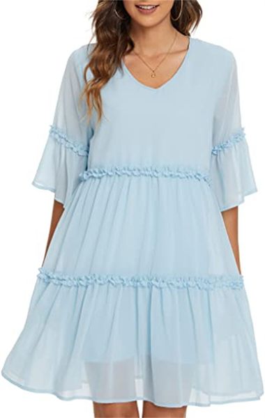 & tees women's summer dress v-neck short sleeve pleated mini dress casual loose and flowing, White
& tees women's summer dress v-neck short sleeve pleated mini dress casual loose and flowing, White