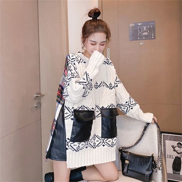 superaen patchwork plaid o neck full sweater women thickened loose coat style 201223, White;black
superaen patchwork plaid o neck full sweater women thickened loose coat style 201223, White;black