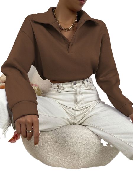 half button drop shoulder sweatshirt d1fo#, Black 
half button drop shoulder sweatshirt d1fo#, Black