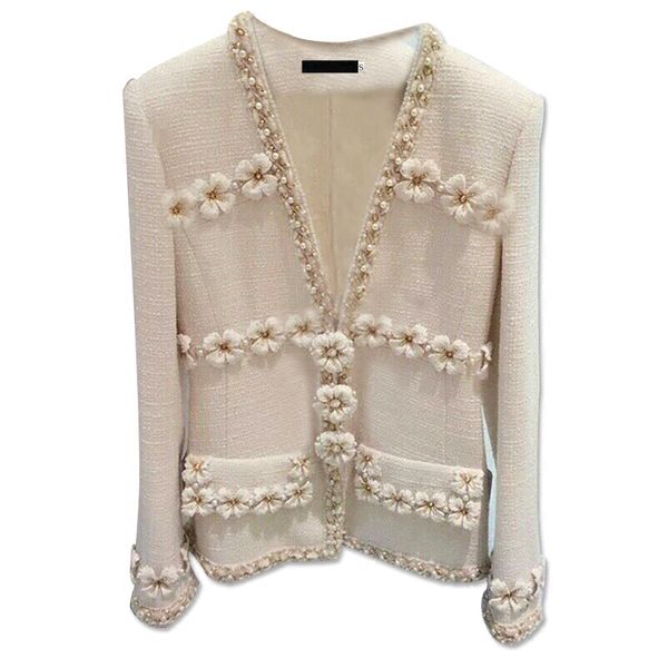 european and american women's clothing winter 2022 new long - sleeved v-neck flower decoration beaded fashion tweed coat, Black
european and american women's clothing winter 2022 new long - sleeved v-neck flower decoration beaded fashion tweed coat, Black