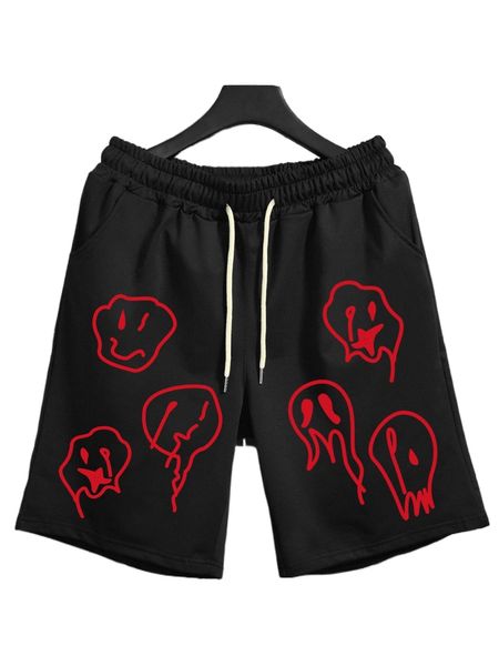 men cartoon graphic drawstring waist shorts r3ds#, White;black