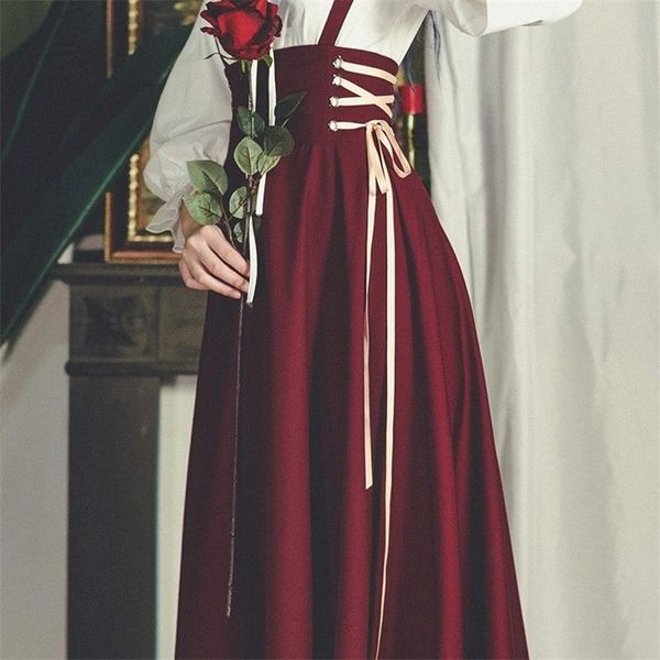 french vintage victorian skirt women elegant lace-up designer long strap korean fashion court retro casual party clothes 220324, Black 
french vintage victorian skirt women elegant lace-up designer long strap korean fashion court retro casual party clothes 220324, Black