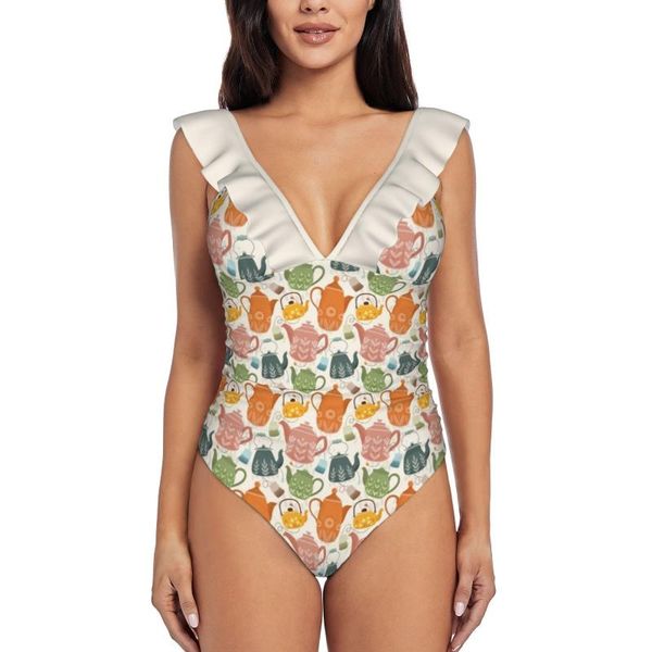 women's swimwear floral teapots ruffled one-piece swimsuit women monokini beach bathing suits vintage inspired teapotwomen's women, White;black
women's swimwear floral teapots ruffled one-piece swimsuit women monokini beach bathing suits vintage inspired teapotwomen's women, White;black