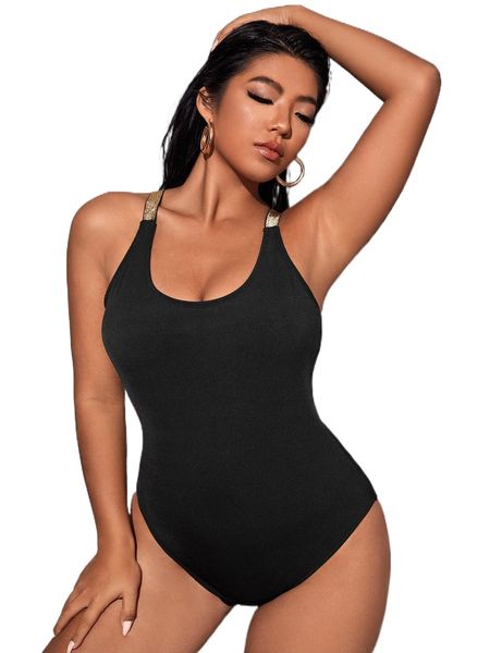 plus plain one piece swimsuit k8wd#, White;black
plus plain one piece swimsuit k8wd#, White;black