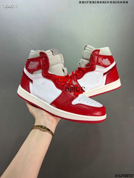 2022 fashion jumpman 1 shoe newstalgia chenille og retro high basketball shoes men women white varsity red 1s casual sneaker, Black
