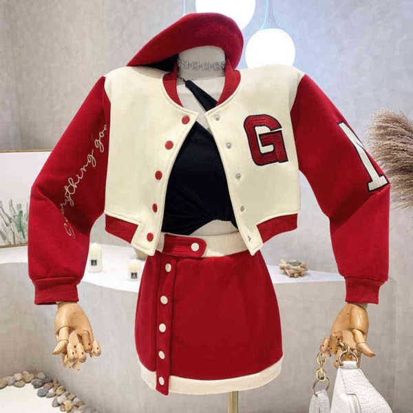 premium spring long sleeve stand collar gletter baseballl jacket short skirt two piece set women outfits ge111, White
premium spring long sleeve stand collar gletter baseballl jacket short skirt two piece set women outfits ge111, White