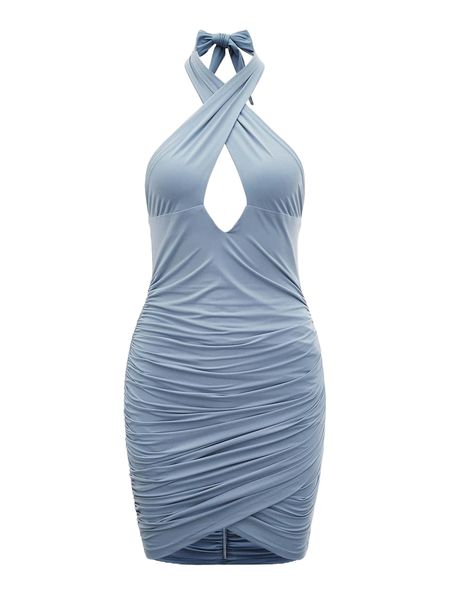 x crizm crisscross tie back cut out front ruched halter dress r7la#, Black;gray
x crizm crisscross tie back cut out front ruched halter dress r7la#, Black;gray