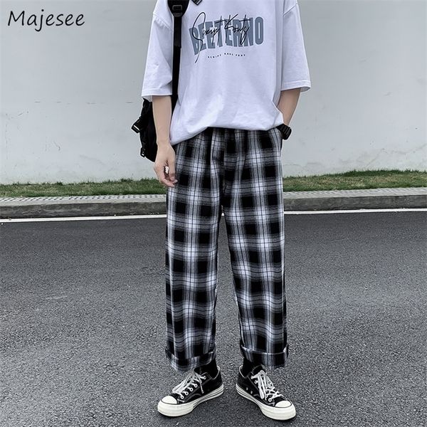 men casual pants plaid ankle length loose wide leg allmatch elastic waist fashion trousers streetwear harajuku korean retro ins 220704, Black
men casual pants plaid ankle length loose wide leg allmatch elastic waist fashion trousers streetwear harajuku korean retro ins 220704, Black