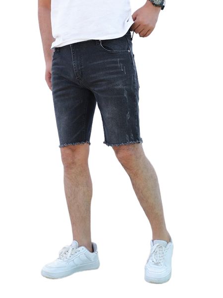 men washed raw hem denim shorts b9pv#, White;black