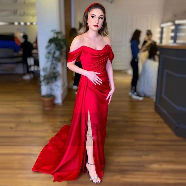 red mermaid satin long evening dresses off the shoulder women party pleated slit formal prom gowns customize, Black;red
red mermaid satin long evening dresses off the shoulder women party pleated slit formal prom gowns customize, Black;red