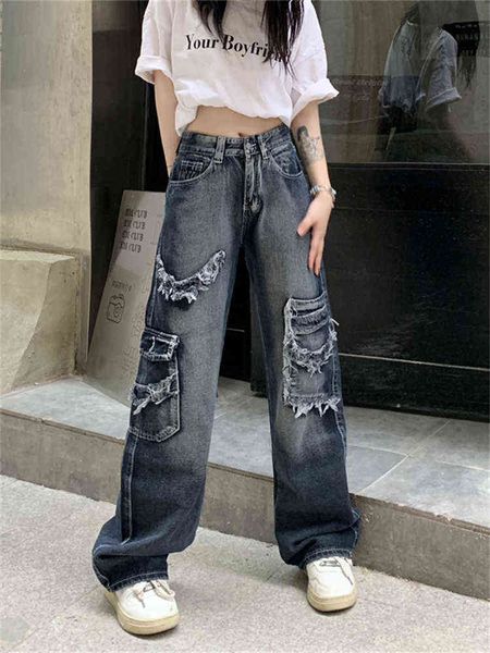 washed old vintage loose blue jeans women's summer street straight high waist wide leg burrs denim pants female trousers l220726
washed old vintage loose blue jeans women's summer street straight high waist wide leg burrs denim pants female trousers l220726