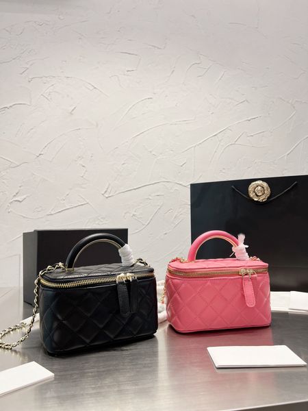 tz ladies black/pink double zipper box bags luxury cow leather with mirror cosmetic bag fashion/casual handbag metal chain shoulder case mak
tz ladies black/pink double zipper box bags luxury cow leather with mirror cosmetic bag fashion/casual handbag metal chain shoulder case mak