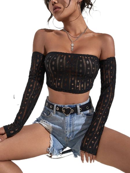off shoulder hollow out crop 93jm#, White